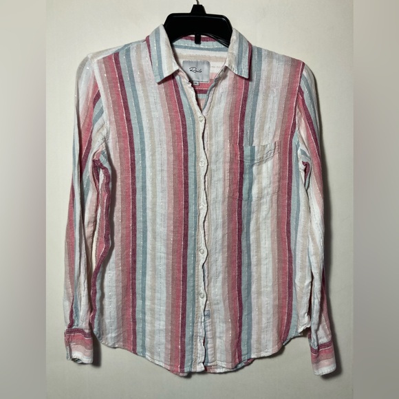 Rails Charli Tropic Stripe Button Down Shirt Metallic Gold Detail Size XSmall - Picture 6 of 16